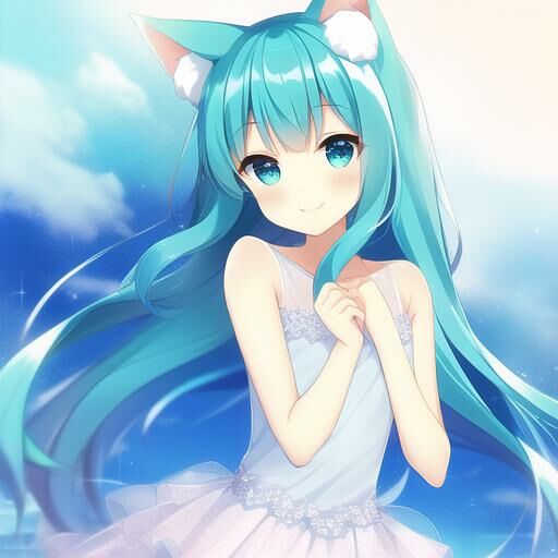 【AI画图/含正负面关键词】蓝发蓝瞳兽耳娘【蓝奏云 64P 40MB】 — 第 2 张 00285-3973592037-long_hair,smile,standing,straight-on,upper body,sheer tulle dress,kemomimi,beautiful detailed eyes,aquagradient eyes,Cyan eyes,a