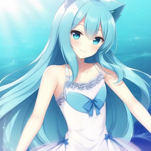 【AI画图/含正负面关键词】蓝发蓝瞳兽耳娘【蓝奏云 64P 40MB】 — 第 3 张 00293-3973592045-long_hair,smile,standing,straight-on,upper body,sheer tulle dress,kemomimi,beautiful detailed eyes,aquagradient eyes,Cyan eyes,a
